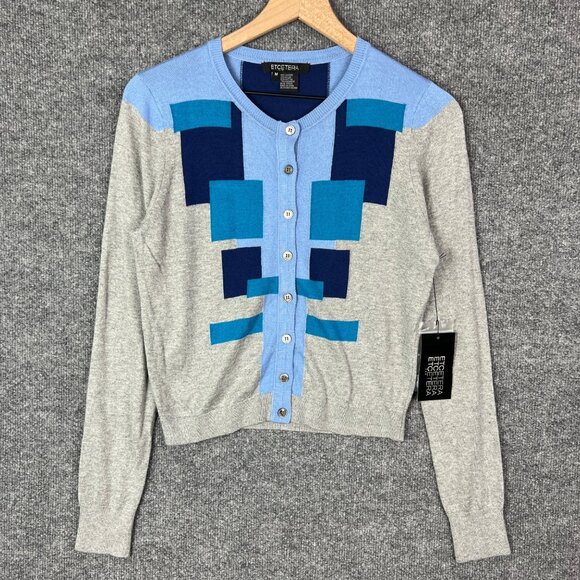 $225 Etcetera Womens Button up Cardigan Geometric Sweater Long Sleeve SZ M - Picture 1 of 7